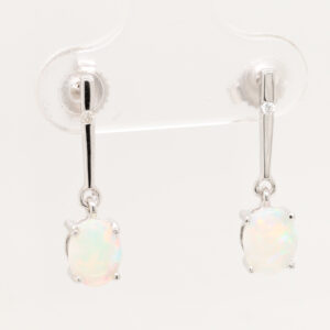 Blue Green Pink White Gold Solid Australian Crystal Opal Diamond Drop Earrings