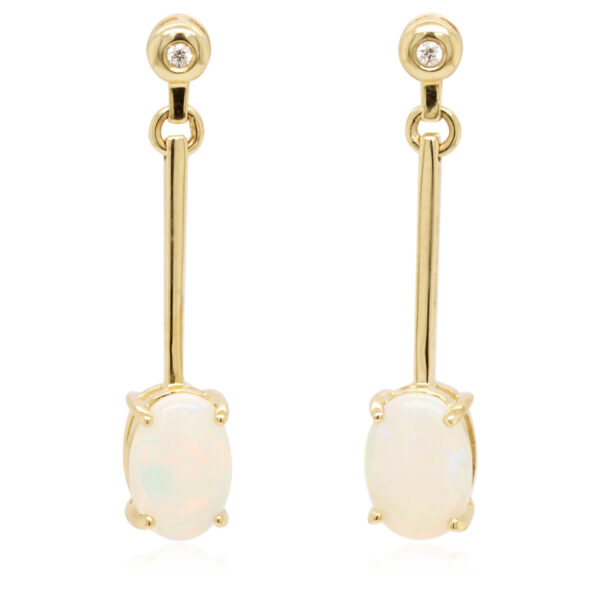 Blue Green Pink Yellow Gold Solid Australian Crystal Opal Diamond Drop Earrings