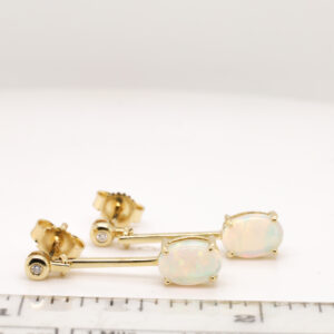 Blue Green Pink Yellow Gold Solid Australian Crystal Opal Diamond Drop Earrings