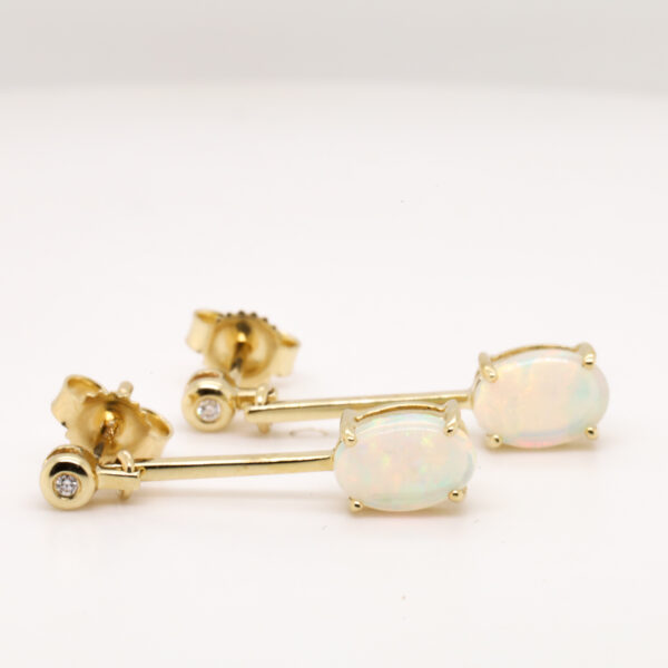 Blue Green Pink Yellow Gold Solid Australian Crystal Opal Diamond Drop Earrings