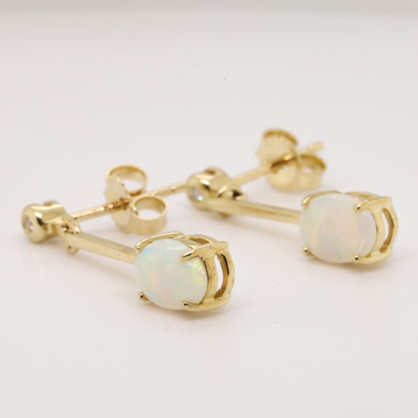 Blue Green Pink Yellow Gold Solid Australian Crystal Opal Diamond Drop Earrings