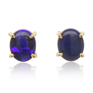 Blue Purple Yellow Gold Solid Australian Black Opal Stud Earrings