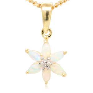 Blue Pink and Green Yellow Gold Solid Australian Crystal Opal Pendant with Diamond