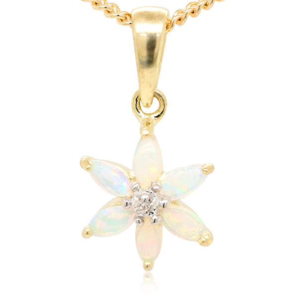 Blue Pink and Green Yellow Gold Solid Australian Crystal Opal Pendant with Diamond