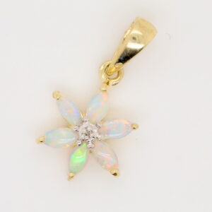 Blue Pink and Green Yellow Gold Solid Australian Crystal Opal Pendant with Diamond