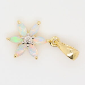 Blue Pink and Green Yellow Gold Solid Australian Crystal Opal Pendant with Diamond