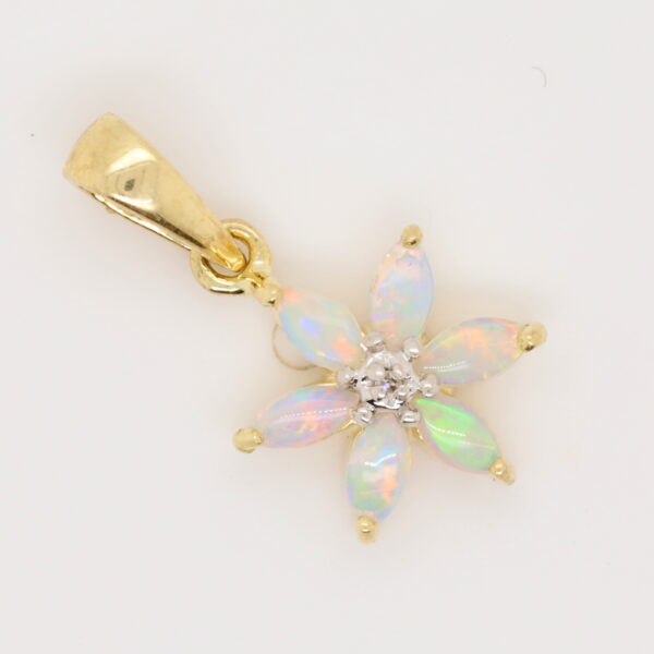 Blue Pink and Green Yellow Gold Solid Australian Crystal Opal Pendant with Diamond