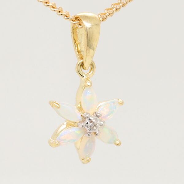 Blue Pink and Green Yellow Gold Solid Australian Crystal Opal Pendant with Diamond