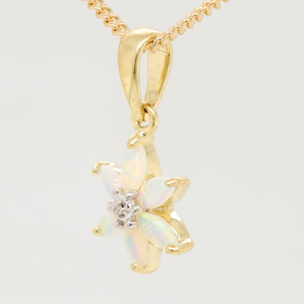 Blue Pink and Green Yellow Gold Solid Australian Crystal Opal Pendant with Diamond