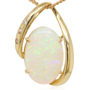 Blue Pink and Green Yellow Gold Solid Australian Crystal Opal Necklace Pendant with Diamonds