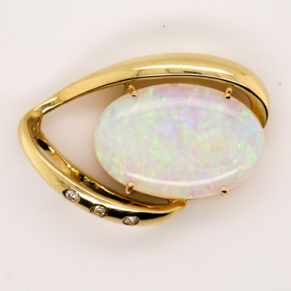 Blue Pink and Green Yellow Gold Solid Australian Crystal Opal Necklace Pendant with Diamonds