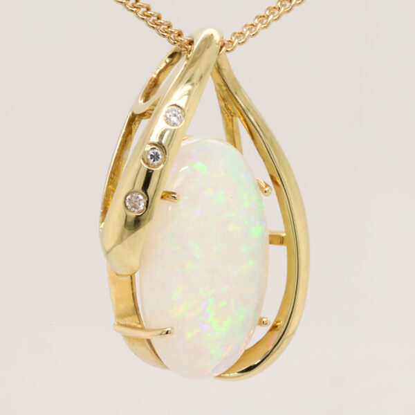 Blue Pink and Green Yellow Gold Solid Australian Crystal Opal Necklace Pendant with Diamonds