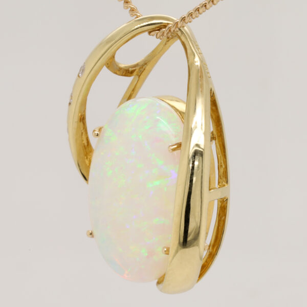 Blue Pink and Green Yellow Gold Solid Australian Crystal Opal Necklace Pendant with Diamonds