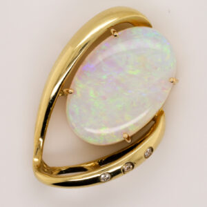 Blue Pink and Green Yellow Gold Solid Australian Crystal Opal Necklace Pendant with Diamonds