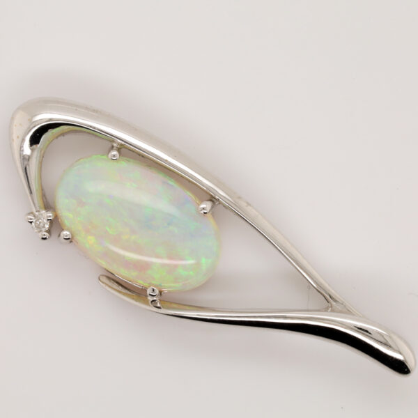 White Gold Blue Green Solid Australian Crystal Opal Diamond Necklace Pendant