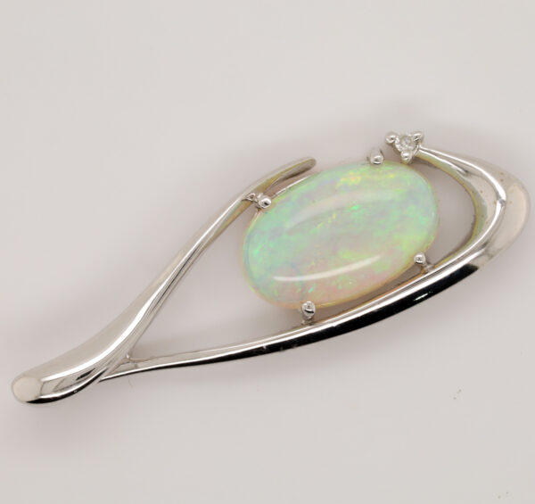 White Gold Blue Green Solid Australian Crystal Opal Diamond Necklace Pendant