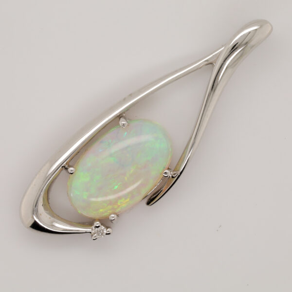 White Gold Blue Green Solid Australian Crystal Opal Diamond Necklace Pendant