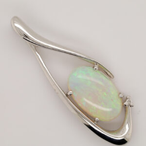 White Gold Blue Green Solid Australian Crystal Opal Diamond Necklace Pendant