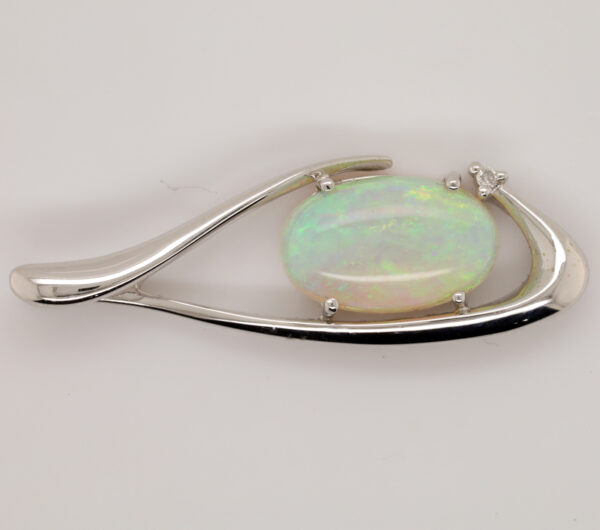 White Gold Blue Green Solid Australian Crystal Opal Diamond Necklace Pendant