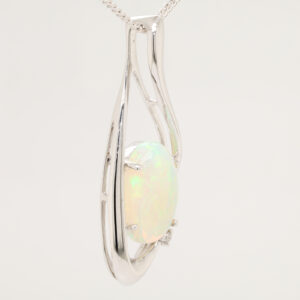 White Gold Blue Green Solid Australian Crystal Opal Diamond Necklace Pendant