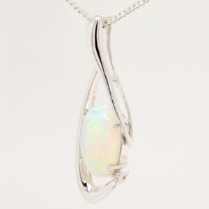 White Gold Blue Green Solid Australian Crystal Opal Diamond Necklace Pendant