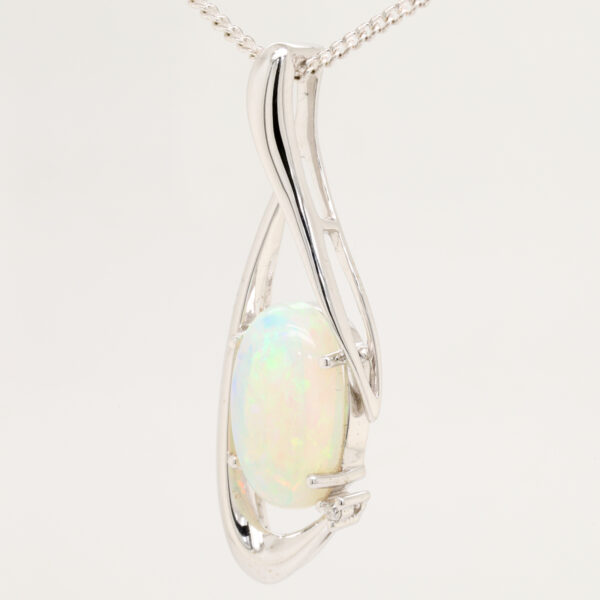 White Gold Blue Green Solid Australian Crystal Opal Diamond Necklace Pendant