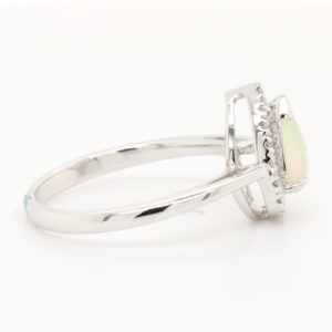 Blue and Green White Gold Solid Australian Crystal Opal Engagement Ring with Diamonds
