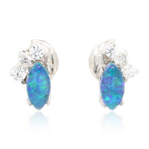 Blue Green Sterling Silver Australian Triplet Opal Earrings