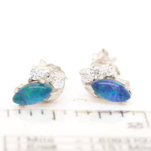 Blue Green Sterling Silver Australian Triplet Opal Earrings