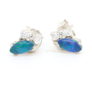 Blue Green Sterling Silver Australian Triplet Opal Earrings