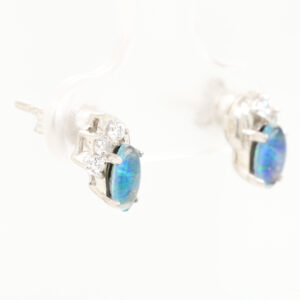 Blue Green Sterling Silver Australian Triplet Opal Earrings