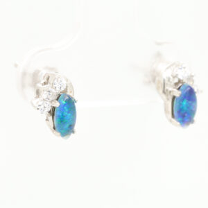 Blue Green Sterling Silver Australian Triplet Opal Earrings