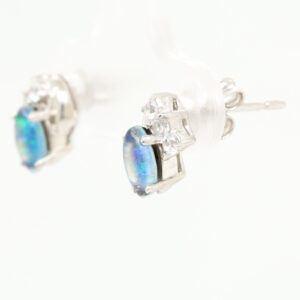 Blue Green Sterling Silver Australian Triplet Opal Earrings