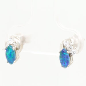 Blue Green Sterling Silver Australian Triplet Opal Earrings