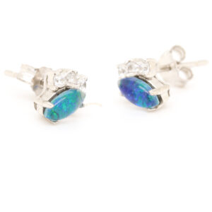 Blue Green Sterling Silver Australian Triplet Opal Earrings
