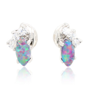 Blue Red Green Sterling Silver Australian Triplet Opal Earrings