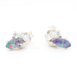 Blue Red Green Sterling Silver Australian Triplet Opal Earrings