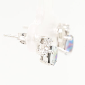 Blue Red Green Sterling Silver Australian Triplet Opal Earrings