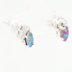 Blue Red Green Sterling Silver Australian Triplet Opal Earrings