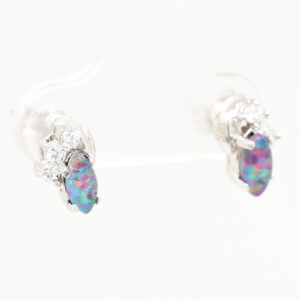 Blue Red Green Sterling Silver Australian Triplet Opal Earrings