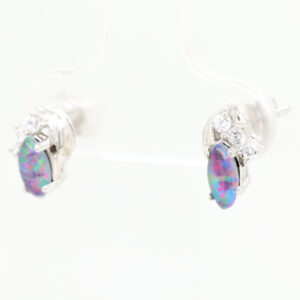 Blue Red Green Sterling Silver Australian Triplet Opal Earrings