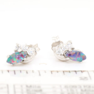Blue Red Green Sterling Silver Australian Triplet Opal Earrings