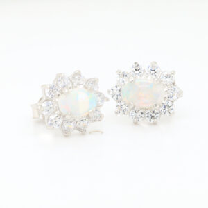 Sterling Silver Blue Green Pink Solid Australian White Opal Stud Earrings