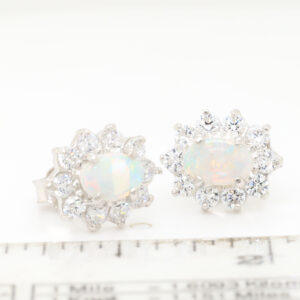 Sterling Silver Blue Green Pink Solid Australian White Opal Stud Earrings