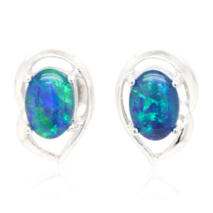 Green Blue Sterling Silver Australian Triplet Opal Stud Earrings