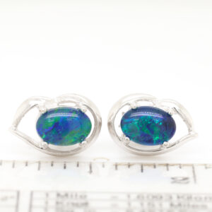 Green Blue Sterling Silver Australian Triplet Opal Stud Earrings
