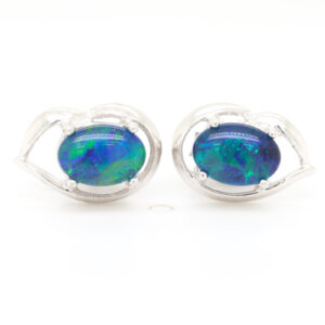 Green Blue Sterling Silver Australian Triplet Opal Stud Earrings