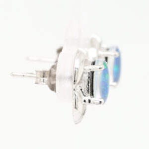Green Blue Sterling Silver Australian Triplet Opal Stud Earrings