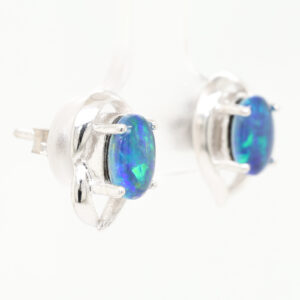 Green Blue Sterling Silver Australian Triplet Opal Stud Earrings