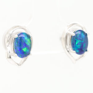 Green Blue Sterling Silver Australian Triplet Opal Stud Earrings